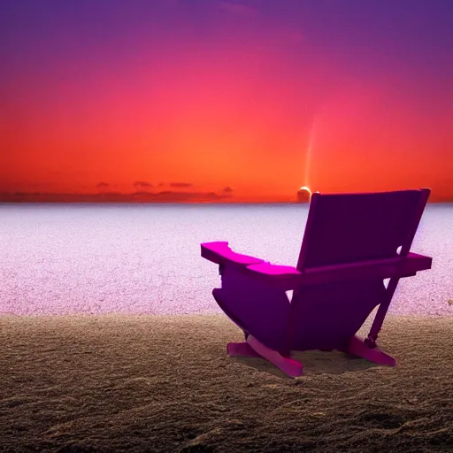 Image similar to purple chair on a red beach with nebula sunset