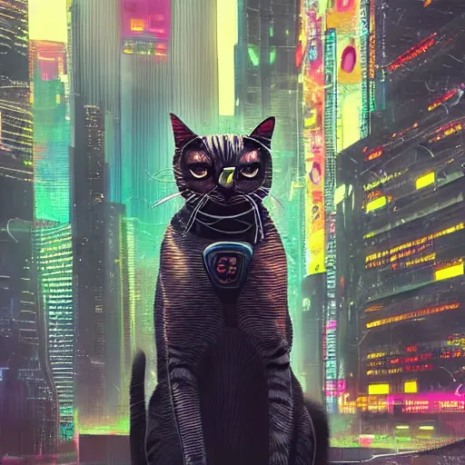 Image similar to cyberpunk cat in the city