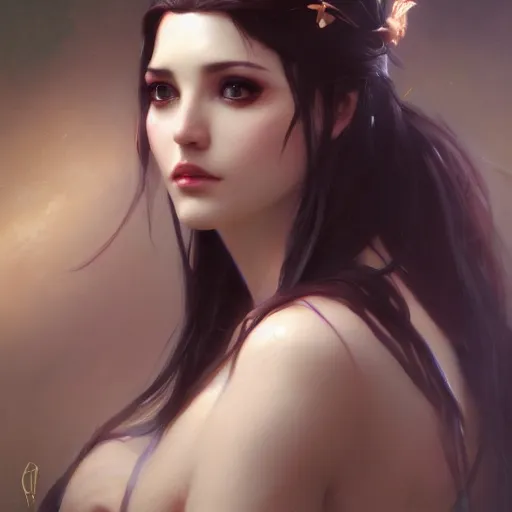 Image similar to A portrait of Kimberly Kane as the goddess of love, Stjepan Sejic, Ruan Jia, and Mandy Jurgens, and Artgerm, and william adolphe bouguereau, highly detailed, trending on artstation, award winning, H 768