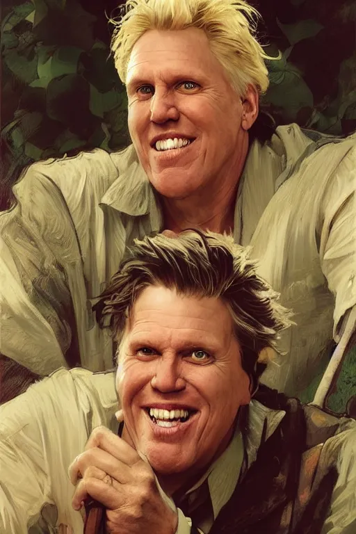 Image similar to Gary Busey portrait, fantasy, by Stanley Artgerm Lau, greg rutkowski, thomas kindkade, alphonse mucha, loish, norman Rockwell