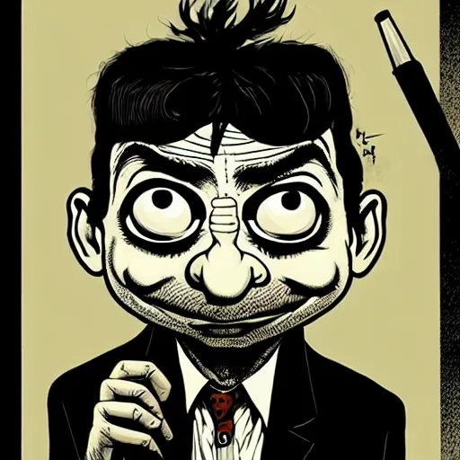 Image similar to portrait of mr. bean as a mad scientist by becky cloonan