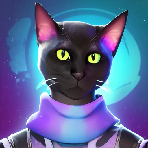 Image similar to an avatar of a black cat in the style of fortnite