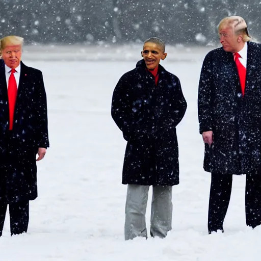 Image similar to obama and donald trump having snowball fight