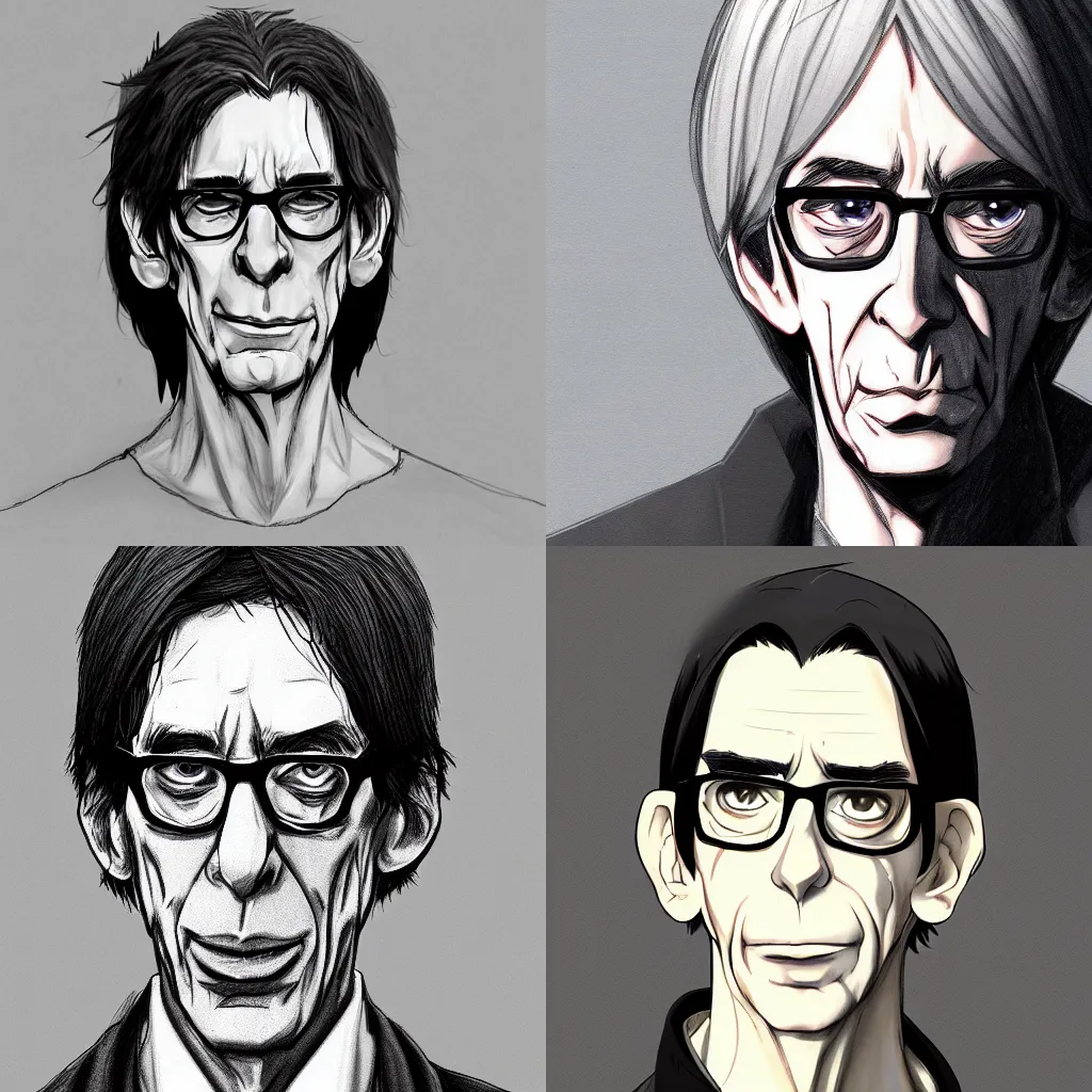 Prompt: richard belzer as an anime character high detail drawing wlop pixiv artstation