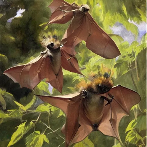 Image similar to a highly detailed beautiful portrait of newly evolved terrestrial bats, speculative evolution, english countryside, by gregory manchess, james gurney, james jean