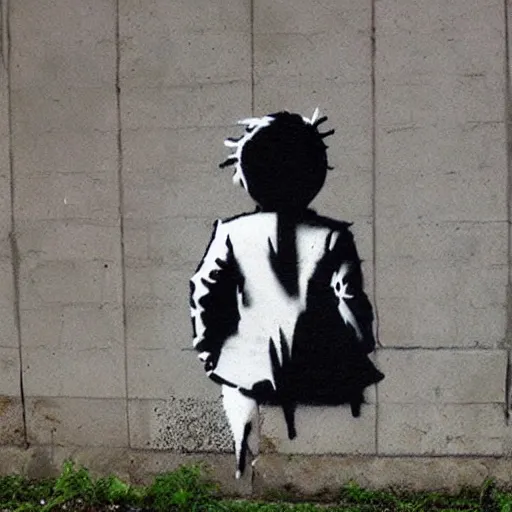 Prompt: banksy graffiti, real life, sharp focus