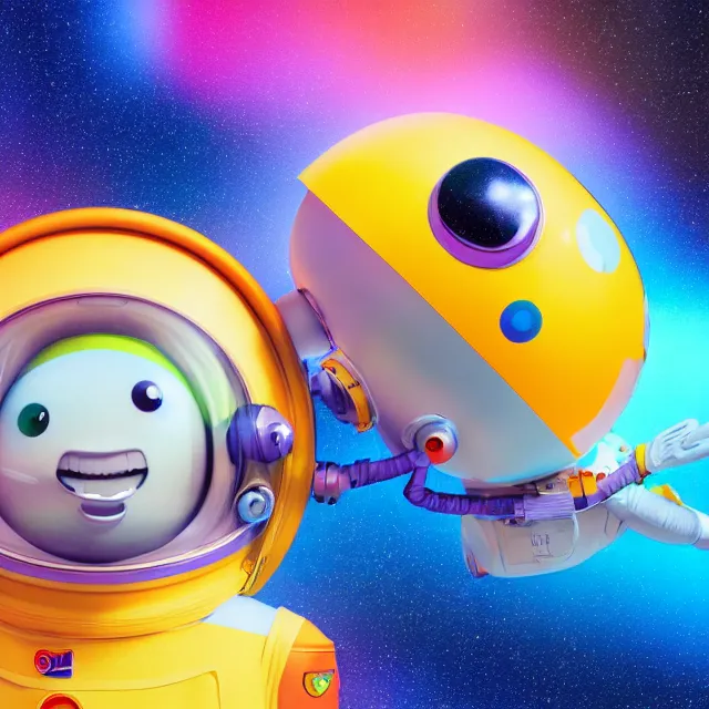 Prompt: a cute astronaut, pixar animation style, soft colors, by jeff koons, by lisa frank, octane render, by takashi murakami, colorful, spectral color, 5 d, ultra - hd, mini, volumetric lighting