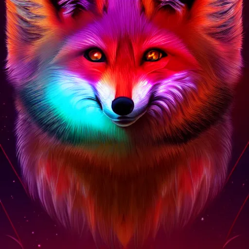 Prompt: digital fox, retrowave red palette, digital world, highly detailed, electric breeze, anatomically correct vulpine, synth feel, fluffy face, ear floof, flowing fur, super realism, accurate animal imagery, 4 k digital art