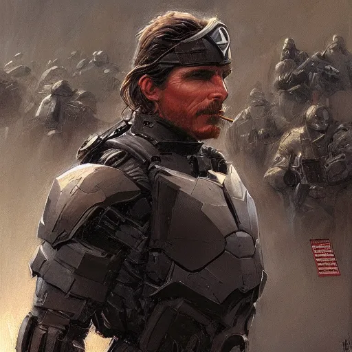 Prompt: Christian Bale as a super soldier, clean shaven, closeup character art by Donato Giancola, Craig Mullins, digital art, trending on artstation