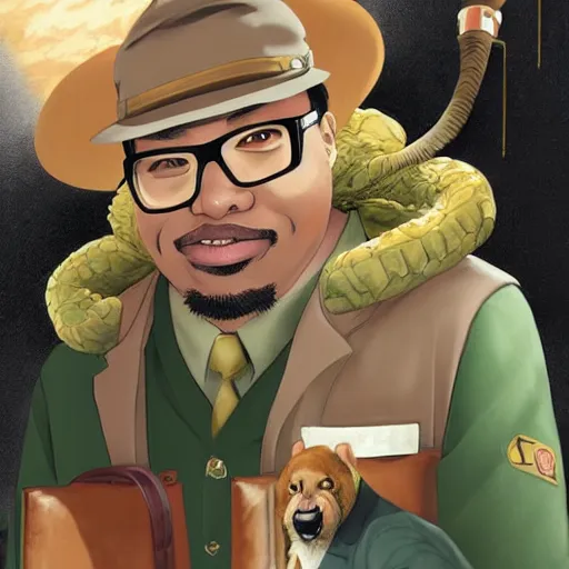 Image similar to portrait of big smoke as a zoologist, anime fantasy illustration by tomoyuki yamasaki, kyoto studio, madhouse, ufotable, trending on artstation