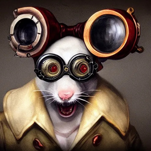 Image similar to a rat with steampunk googles, by League of Legends concept artists