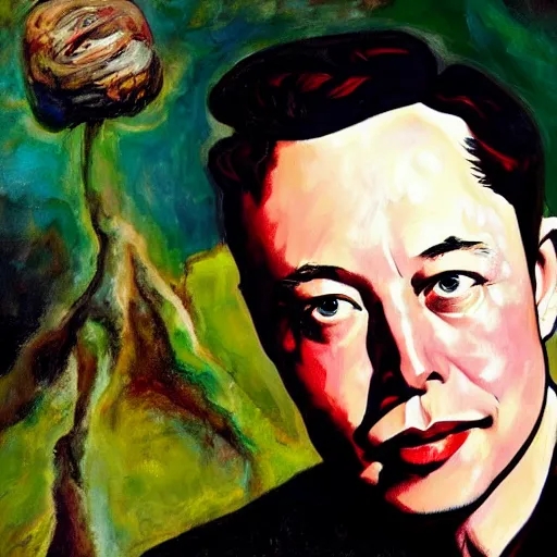 Prompt: elon musk, portrait by dorothea tanning