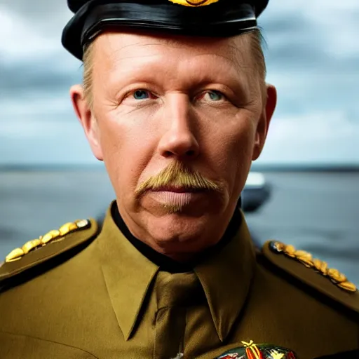 Prompt: mikael persbrandt as a dieselpunk submarine captain, portrait, photography by anna fischer