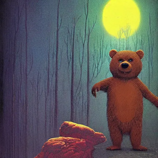 Image similar to yogi bear ( hanna barbera ) by beksinski and tristan eaton, neon trimmed beautiful dystopian digital art