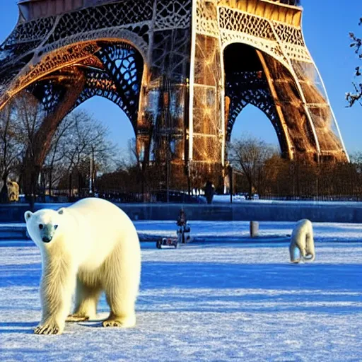 Prompt: a polar bear dancing by the eiffel tower