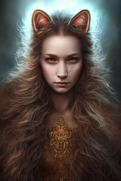 Prompt: majestic and regal portrait of a beautiful young female cat girl!!, intricate, epic, elegant, menacing, fantasy, highly detailed, digital painting, hard focus, beautiful volumetric lighting, epic light, ultra detailed, souls, smoke, by leesha hannigan, ross tran, thierry doizon, kai carpenter, ignacio fernandez rios