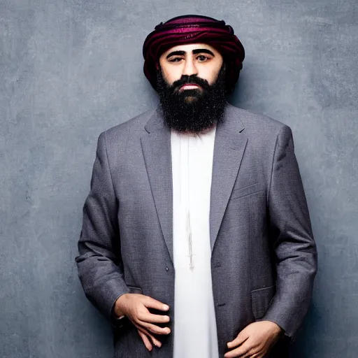 Image similar to middle ages middle eastern colored clothing, middle aged man, dark complexion, well trimmed beard, portrait full body view, defined jawline, middle easter contemporary artstyle