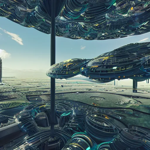 Image similar to bio-futurism,panorama,utopia,sunny,heat map,photorealistic,octane render