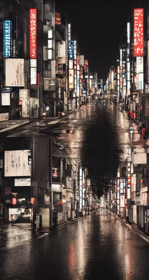 Prompt: tokyo city street at night in the rain by akira kurosawa, ultra detailed, photo realistic, trending on artstation, octane render, unreal engine 5