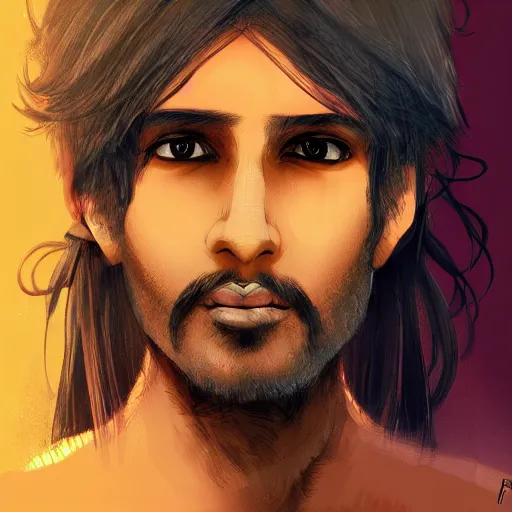 Prompt: indian guy with messy hair, digital art, anime, artstation, pixiv