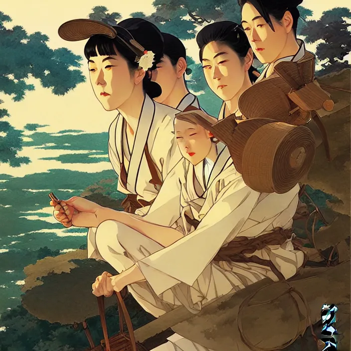 Image similar to japanese countryside, in the style of studio ghibli, j. c. leyendecker, greg rutkowski, artem