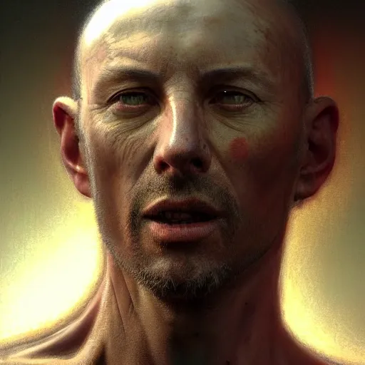 Image similar to a hyper - realistic character concept art portrait of a man + antimatter, depth of field background, artstation, award - winning realistic sci - fi concept art by jim burns and greg rutkowski, beksinski, a realism masterpiece, flesh - tone color palette, james gilleard, bruegel, alphonse mucha, and yoshitaka amano.