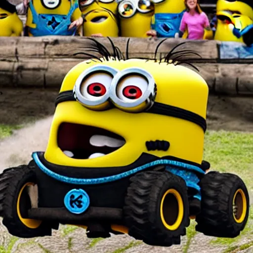 Image similar to minion driving a monster truck,