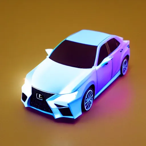 Image similar to tokyo vaporwave lexus ct 2 0 0 h origami neon signs raining, hyper realisitic