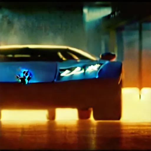 Image similar to A cinematic film still of a Lamborghini in the movie Blade Runner: 2049.