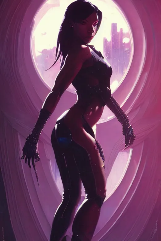 Image similar to cyberpunk Normani as aeon flux profile picture by Greg Rutkowski, dynamic pose, intricate, futuristic, fantasy, elegant, by Stanley Artgerm Lau, greg rutkowski, thomas kindkade, alphonse mucha, loish, norman Rockwell,