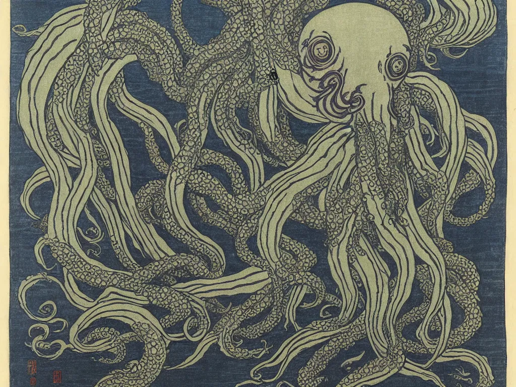 Prompt: portrait of a cthulhu by hokusai