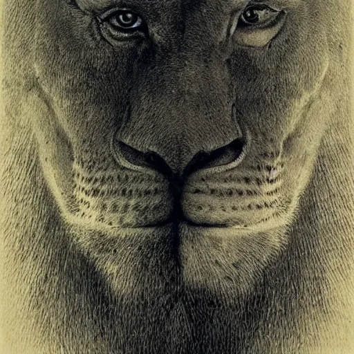 Prompt: morph of four faces in one : man, lion, eagle, bull. drawn by zdzislaw beksinski