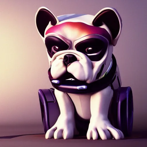 Prompt: « a 2 d cartoon cyborg bulldog sitting down, cyberpunk digital art by greg rutkowsky, cgsociety, 2 d art, cartoon, future tech, sketchfab »
