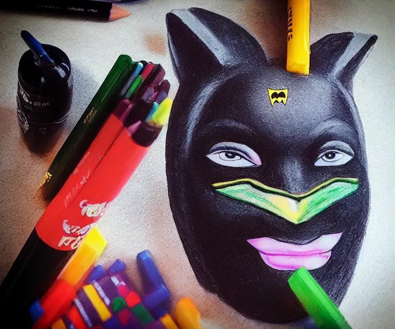 Image similar to “ extremely beautiful black female fox marble statue dressed as batman with crayola crayons in her mouth, photorealistic ”