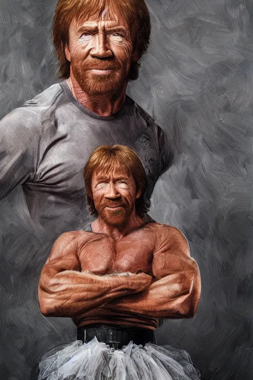 Prompt: Chuck Norris in a Tutu oil on canvas, Tutu intricate, portrait, 8k highly professionally detailed, HDR, CGsociety