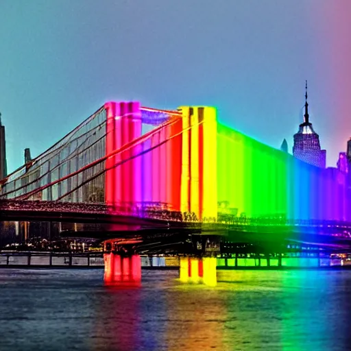 Image similar to rainbow with impossible color spectrum in the sky of new york city