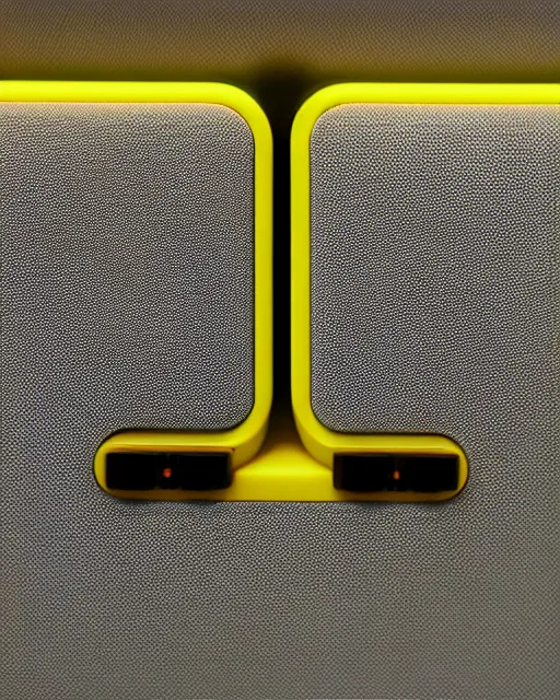 Image similar to a photo of a stylish yellow game controller designed by dieter rams and jony ive for bang & olufsen, rim lit, shallow depth of field