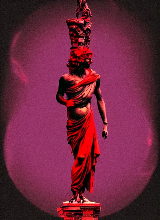 Image similar to black background with subtle red and purple design elements, greco roman statue, nekro, graphic design, thin lines, dark, glitch art, neo vaporwave, gritty, layout frame, trending on artstation