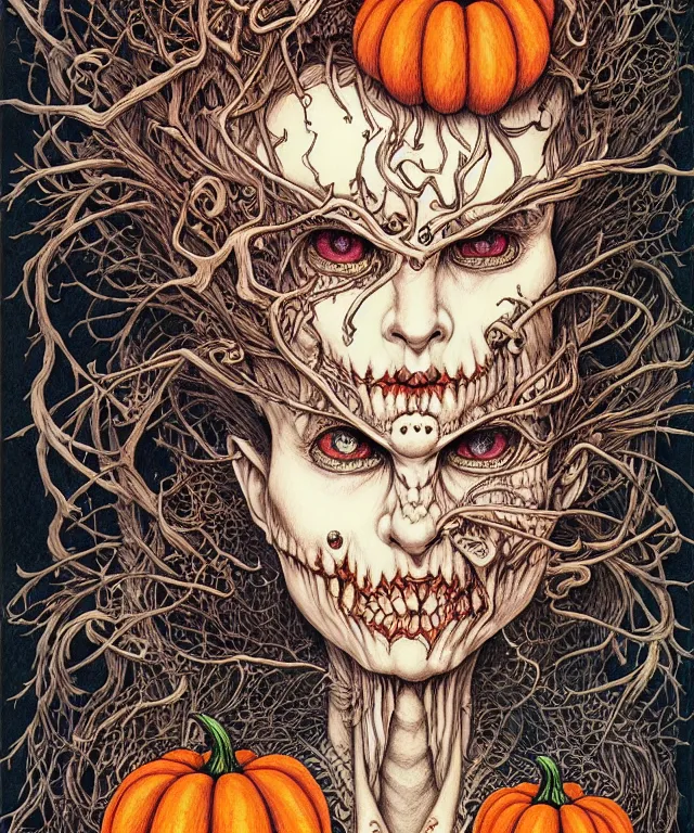 Image similar to portrait painted in jacek yerka style drawn by vania zouravliov and takato yamamoto, inspired by halloween, intricate acrylic gouache painting, high detail, sharp high detail, artstation