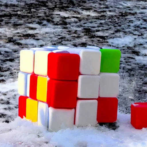 Image similar to a large block of ice with a rubiks cube inside it