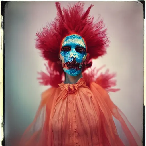 Image similar to kodak portra 4 0 0, wetplate, photo of a surreal artsy dream scene,, weird fashion, grotesque, extravagant dress, carneval, animal, wtf, photographed by paolo roversi style