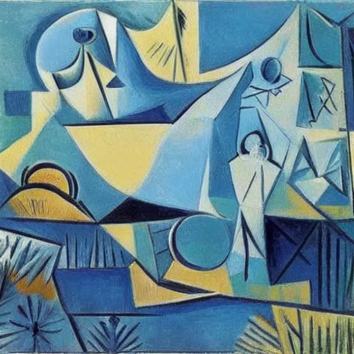 Prompt: a stunning landscape by pablo picasso