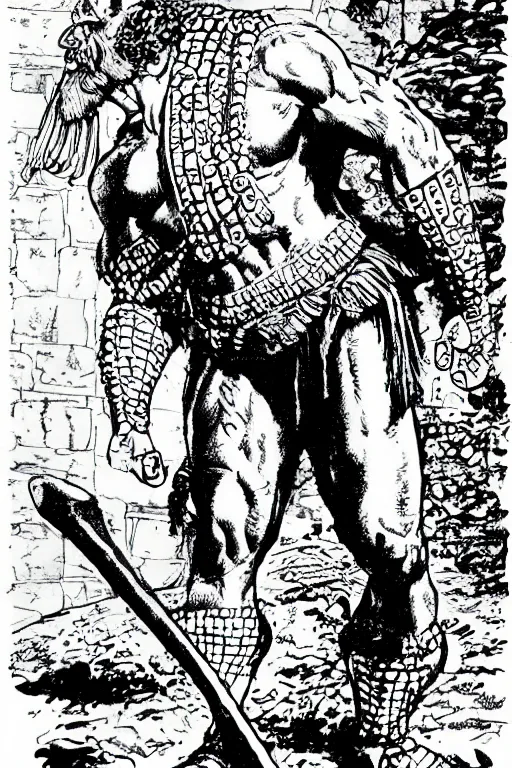 Image similar to ancient historically accurate depiction of the Bible Character Goliath of Gath, the Philistine warrior giant by frank miller