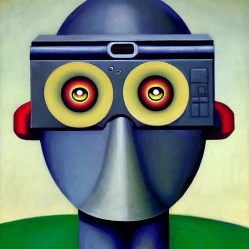 Image similar to super - intelligent robot with kind eyes portrait, lowbrow, pj crook, grant wood, edward hopper, oil on canvas