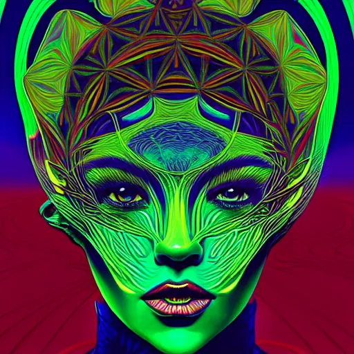 Image similar to An extremely psychedelic portrait, surreal, LSD, face, detailed, intricate, elegant, lithe, highly detailed, digital painting, artstation, concept art, smooth, sharp focus, illustration, art by Kilian Eng