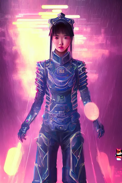 Prompt: portrait futuristic wuxia armor heroine Girl with thunder and fire sparkles and starlight, n future cyberpunk tokyo flowers sea rainning rooftop , ssci-fi, fantasy, intricate, very very beautiful, elegant, human structure, neon light, highly detailed, digital painting, artstation, concept art, smooth, sharp focus, illustration, art by tian zi and WLOP and alphonse mucha