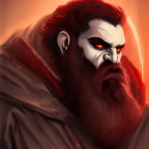 Image similar to portrait of bearded male dwarven vampire with intense evil red eyes like dracula, concept art, fantasy, artstation, hd 4 k