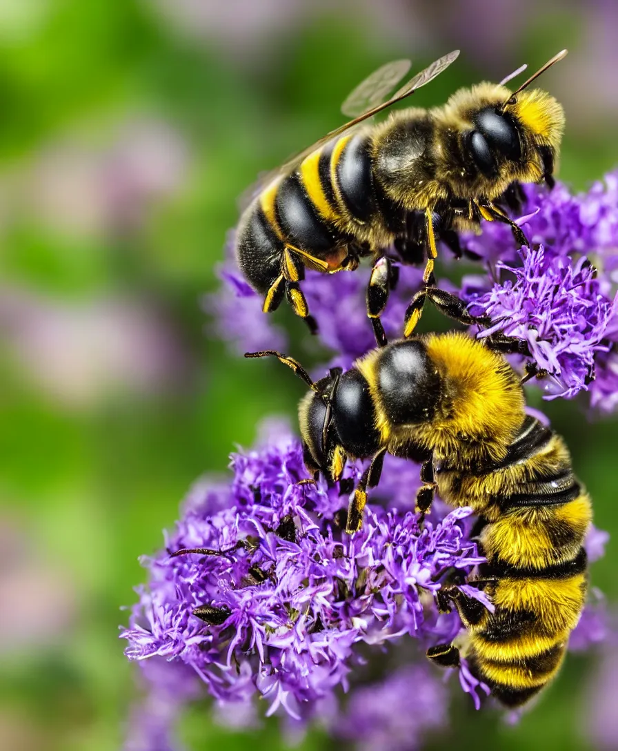 Image similar to super macro of a robot bee on a flower in the garden, fantasy, cyberpunk style, highly detailed 8 k, intricate, nikon d 8 5 0 3 0 0 mm, award winning photography