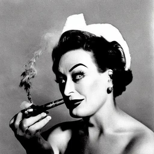 Prompt: joan crawford smoking a joint, photo journalism