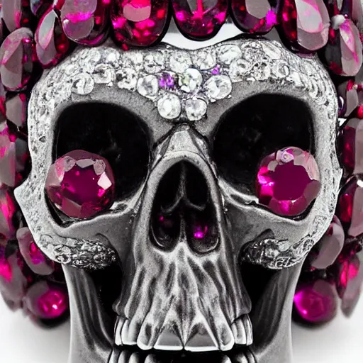 Prompt: A skull is made of ruby crystal.